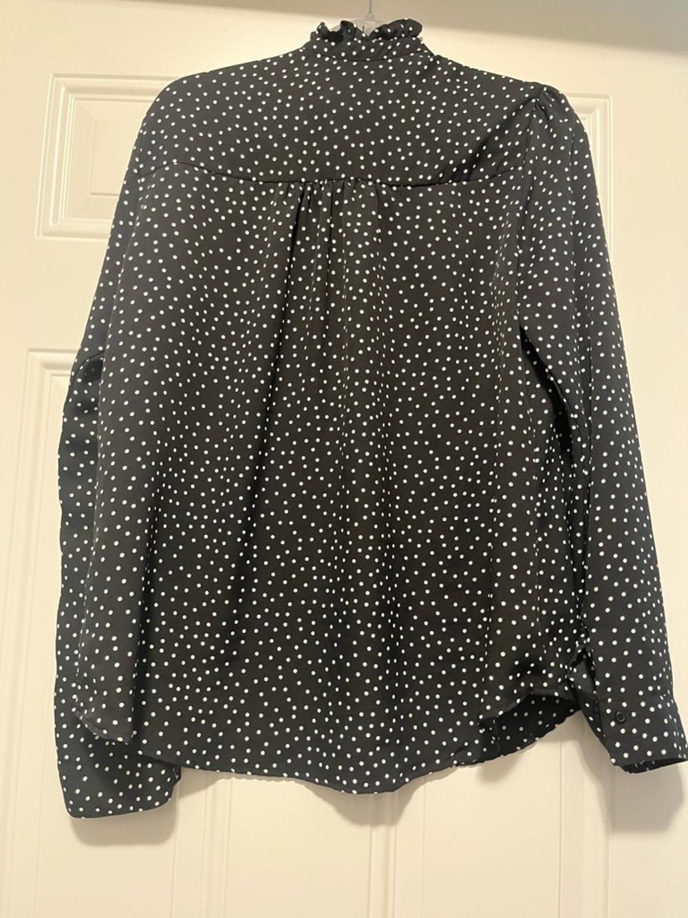 Express Black Polka Dot Ruffle Collar Blouse - Picture 5 of 5
